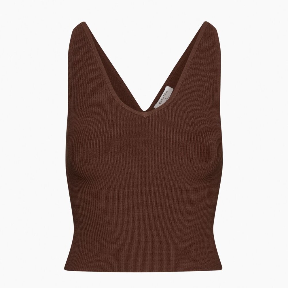 Aritzia Babaton Brown Sculpt Knit V-Neck Tank